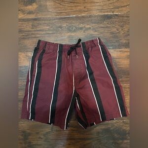 American Eagle Outfitters Men’s Small Burgundy/Black/White Striped Swim Shorts